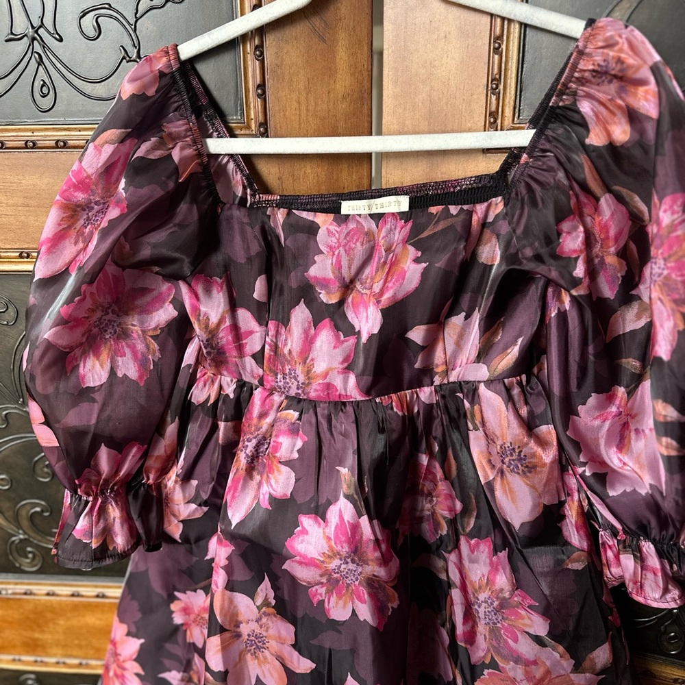 Pink and Purple Mini Dress with Puff Sleeve